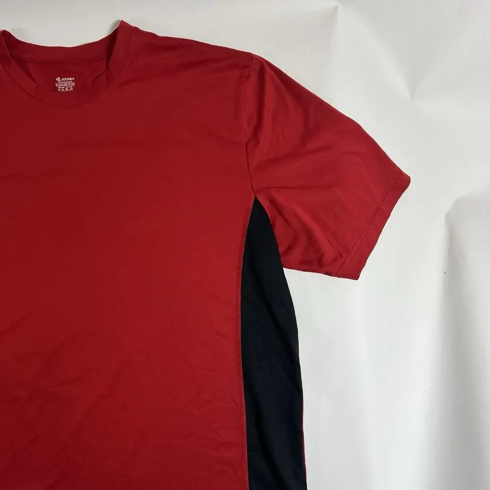 Jockey Men's XL Red/Black Colorblock Crew Neck Breathable‎ Polyester T-Shirt